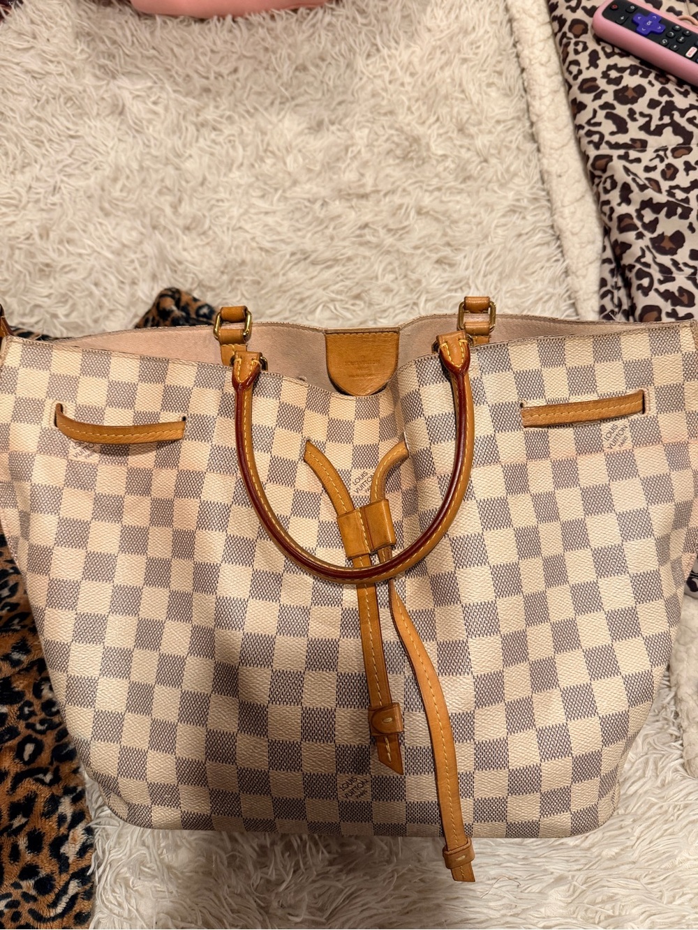 AUTHENTIC LOUIS VUITTON Girolata Tote Bag with Tan Trim